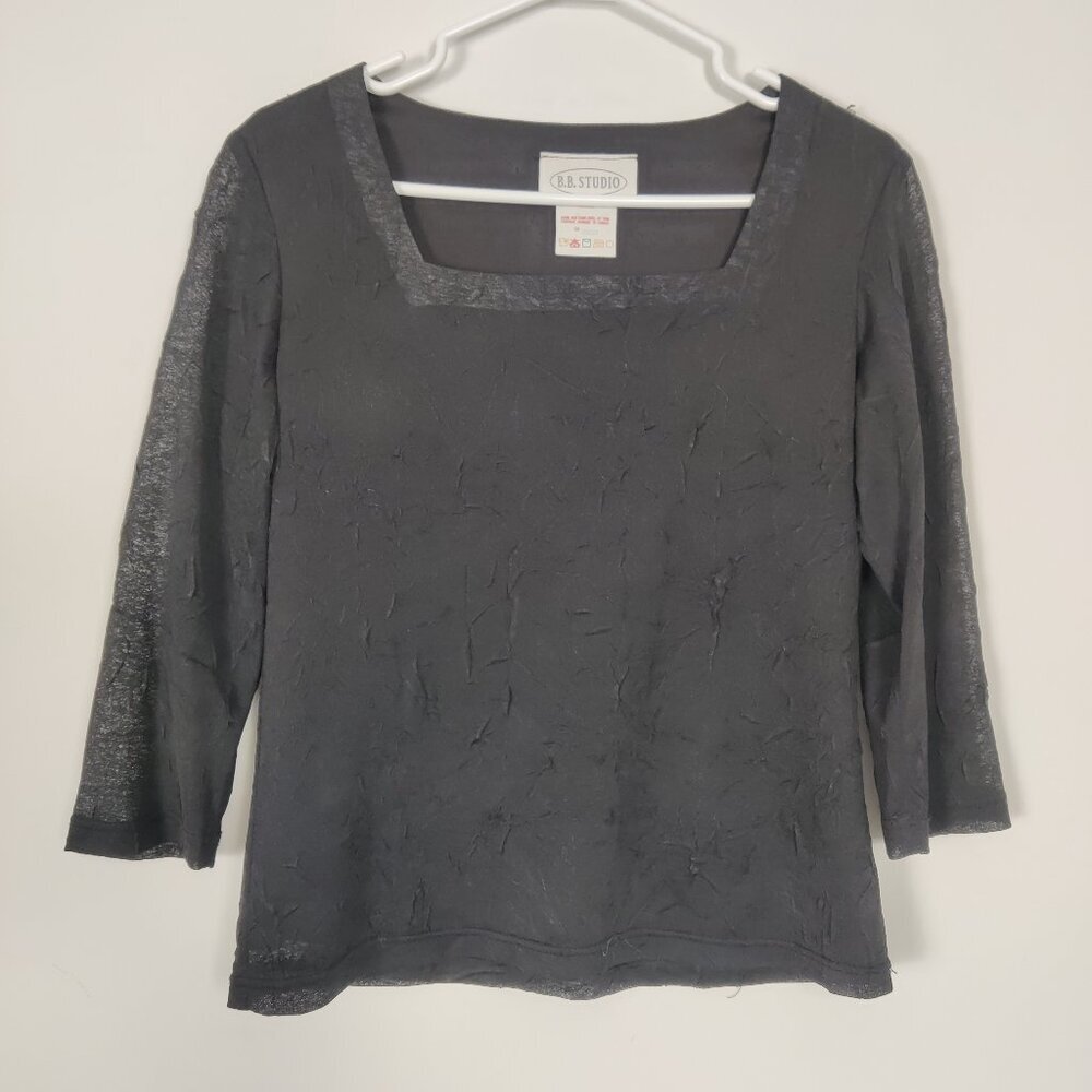 B.B. Studio Women's Blouse Size S Gray Sheer Lined Crinkled Casual Outerwear